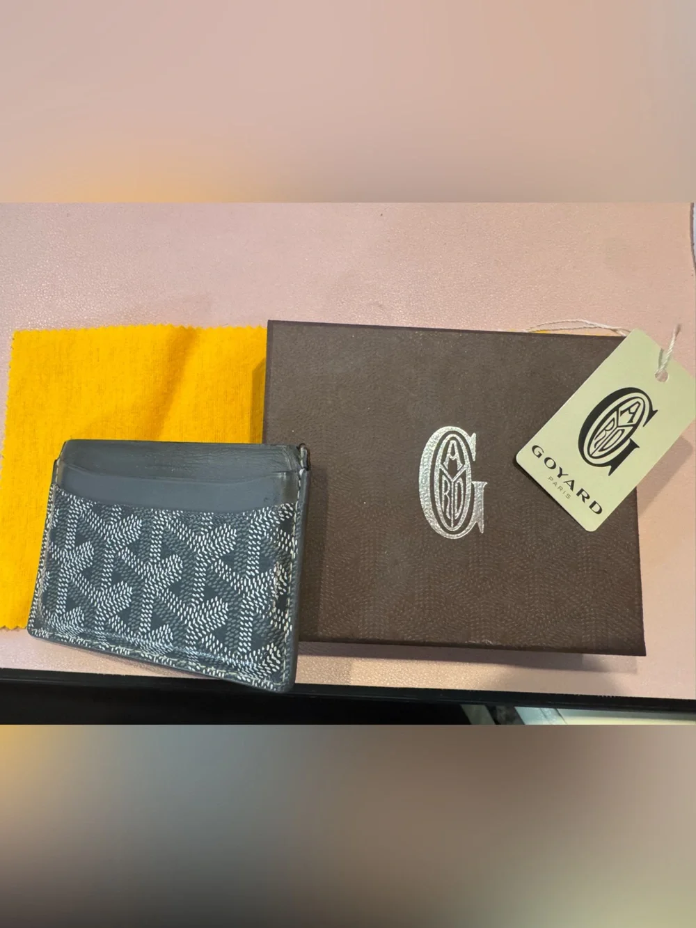 Goyard Black and Gray Card Holder with Chevron Motif